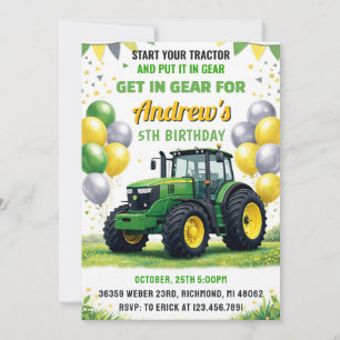 Pesonal Green Tractor Birthday Party Invitation