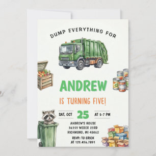 Pesonal Kids Garbage Truck Birthday Bash Invitation