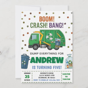 Pesonal Modern Dump Trucks Birthday party Invitation