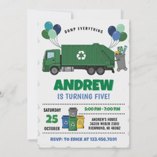 Pesonal Modern Garbage Dump Truck Birthday party Invitation
