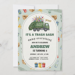Pesonal Recycle Trash Garbage Truck Birthday Invitation
