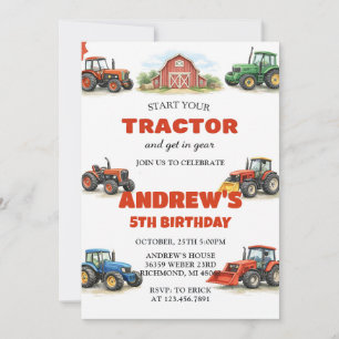 Pesonal Tractor Birthday Farm Party Invitation