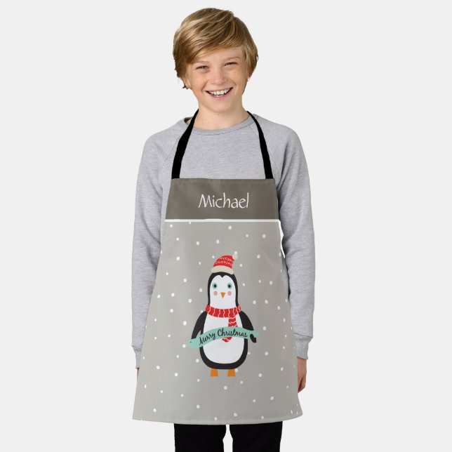 Pesonalized Cute little Christmas Penguin  Apron (Worn)