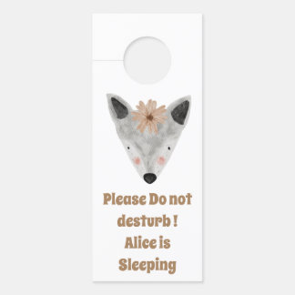 Pesonalized funny and cute baby fox with a flower  door hanger
