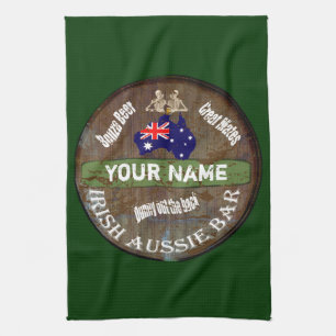 Pesonalized Irish Aussie pub sign Tea Towel