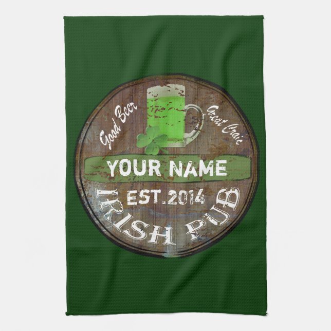 Pesonalized Irish pub sign Tea Towel (Vertical)