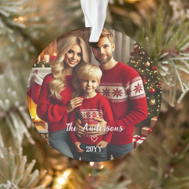 Pesonalized  Photo +  Red Poinsettia Christmas  Ornament (Tree)