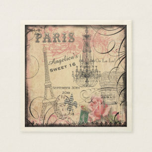 Pesonalized Sweet 16 Eiffel Tower and Chandelier Napkin