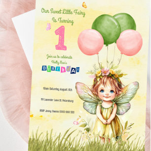 Pesonalized Sweet Fairy First Birthday Invitation