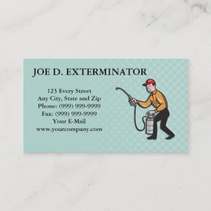 Pest Control Exterminator Worker Spraying Cartoon Business Card