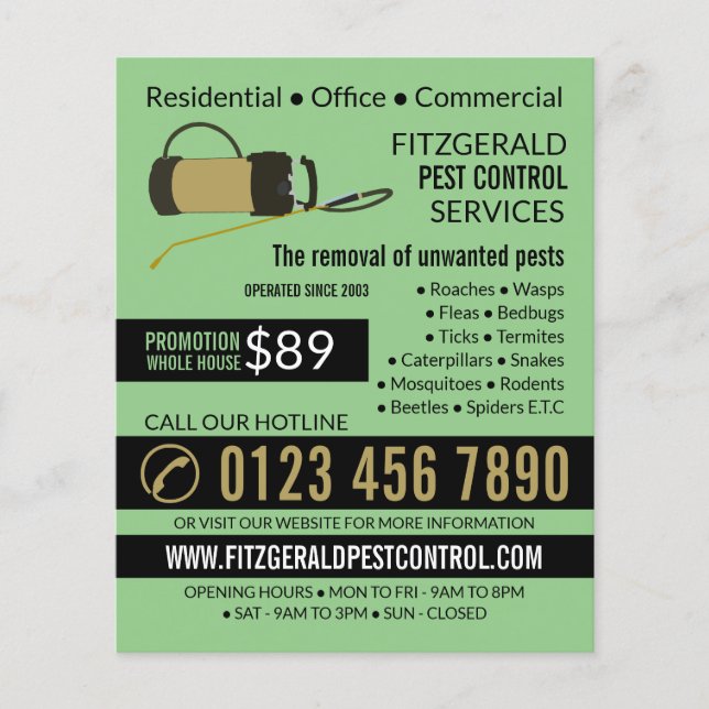 Pest Controller Pump, Pest Control Advertising Flyer (Front)