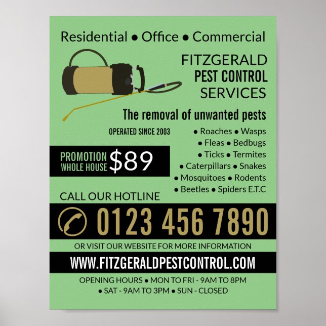 Pest Controller Pump, Pest Control Advertising Poster (Front)