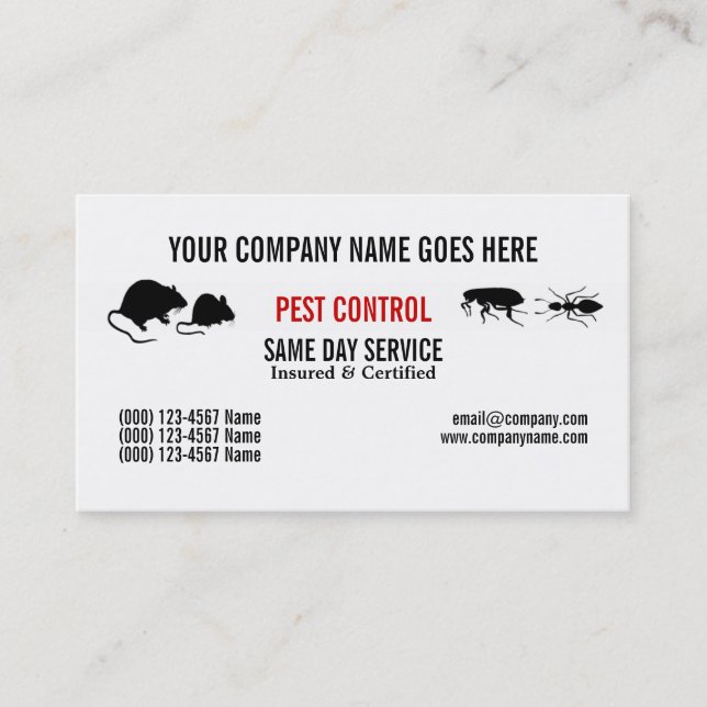 Pest Vermin Control Personalise Business Card (Front)