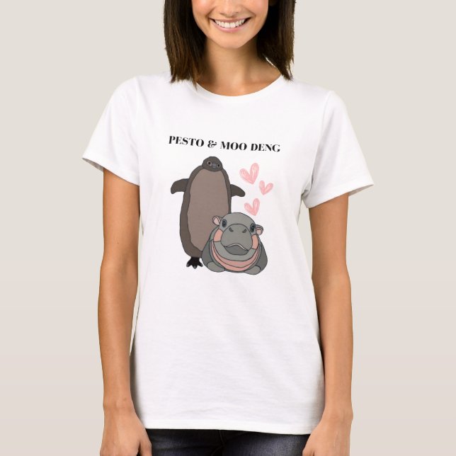 Pesto And Moo Deng Hippo And Penguin Meme T-Shirt (Front)