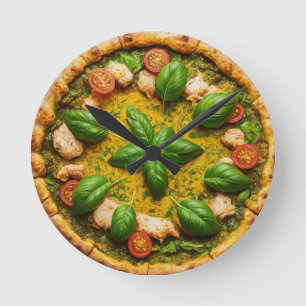 Pesto Chicken Pizza Round Clock