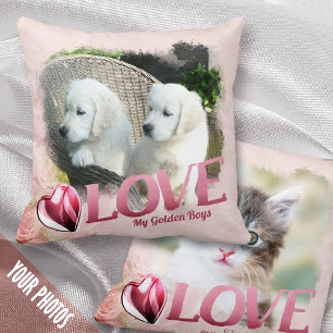 Pet 1+1 Photo Keepsake, Pink Frame, Heart & Love - Cushion