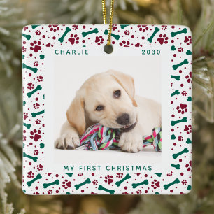 Pet 2 Dog Photo Paw Prints Personalised Christmas  Ceramic Ornament