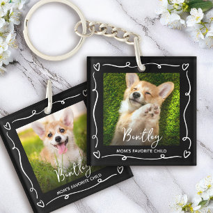 Pet 2 Photo Doodles Heart Mom Favorite Child Black Key Ring