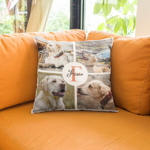 Pet  4 Photo Collage Name Dog Monogram  Cushion