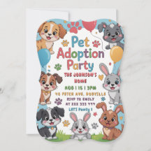 Pet Adoption Party Invitation - Cute Animal Theme