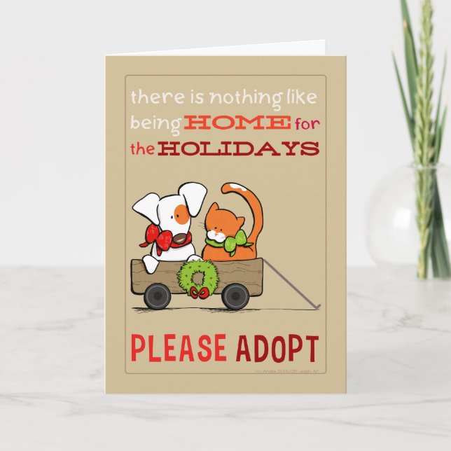 Pet Adoption Patch n Rusty Home for Christmas Holiday Card (Front)