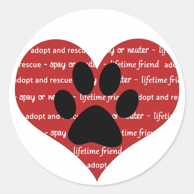 Pet adoption, rescue heart paw print sticker round (Front)