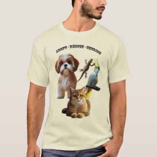 Pet Adoption with Dog, Cat, Bird, and Lizard URM T-Shirt