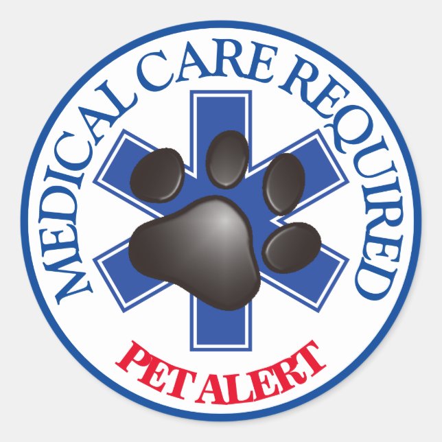 Pet Alert Medical Care Required Classic Round St Sticker (Front)