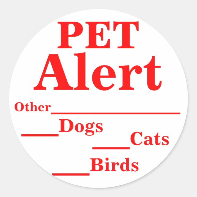 Pet Alert Stickers (Front)