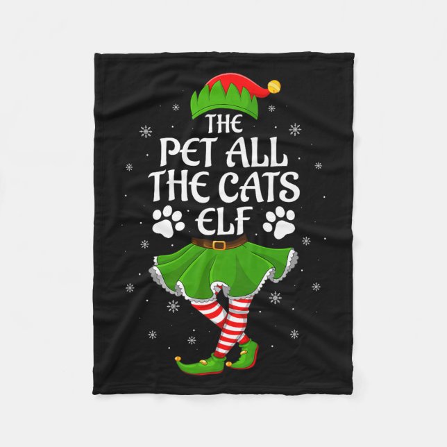 Pet All The Cats Elf Christmas Girls Women Elf Squ Fleece Blanket (Front)