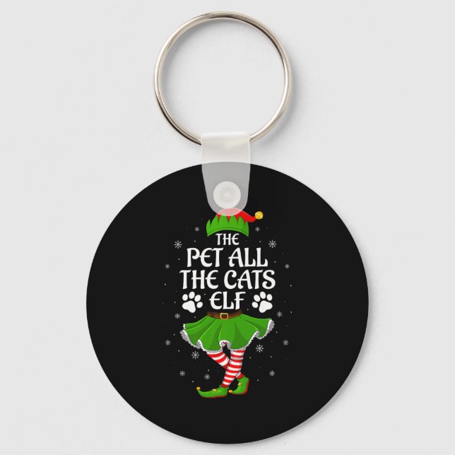 Pet All The Cats Elf Christmas Girls Women Elf Squ Key Ring (Front)