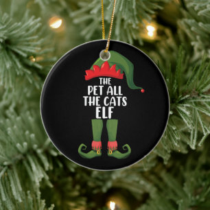 Pet All the Cats Elf Matching Family Christmas  Ceramic Ornament