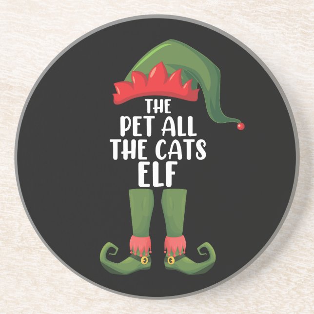 Pet All the Cats Elf Matching Family Christmas  Coaster (Front)
