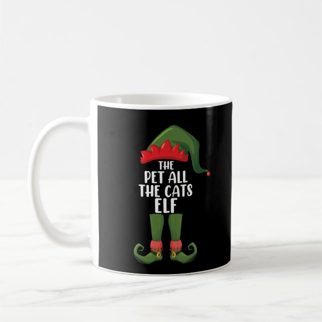 Pet All the Cats Elf Matching Family Christmas  Coffee Mug (Left)