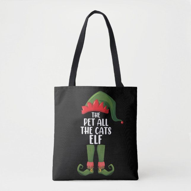 Pet All the Cats Elf Matching Family Christmas  Tote Bag (Front)