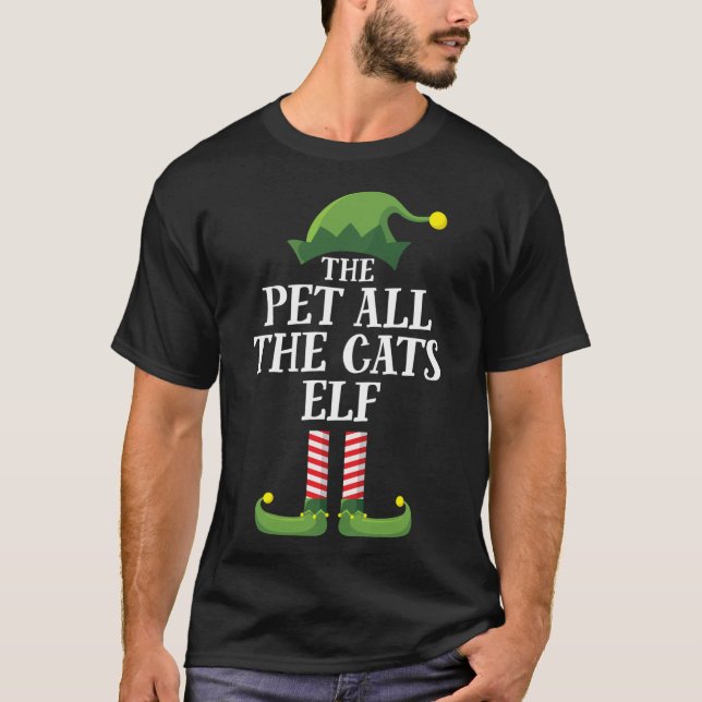 Pet All The Cats Elf Matching Family Group Christm T-Shirt (Front)