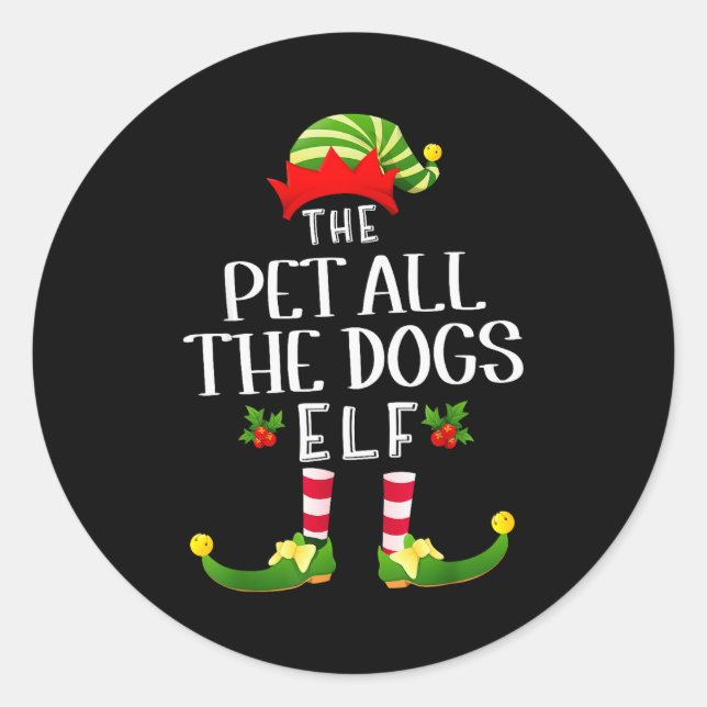 Pet All The Dogs Christmas Elf Matching Pajama X-m Classic Round Sticker (Front)