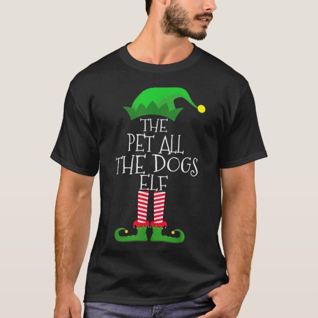 Pet All The Dogs Elf Matching Family Christmas Par T-Shirt (Front)