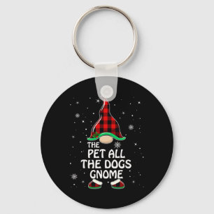 Pet All The Dogs Gnome Buffalo Plaid Family Christ Key Ring