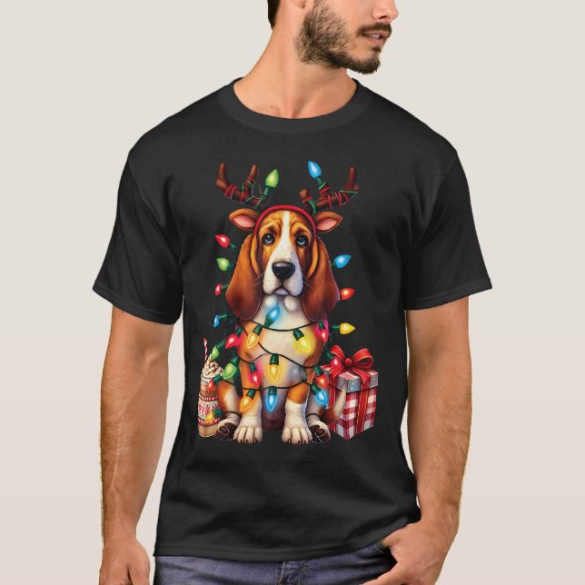 Pet Animal Basset Hound Dog Lover Reindeer Christm T-Shirt (Front)
