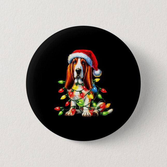 Pet Animal Bet Hound Dog Lover Santa Hat Christmas 6 Cm Round Badge (Front)