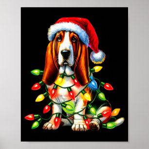 Pet Animal Bet Hound Dog Lover Santa Hat Christmas Poster