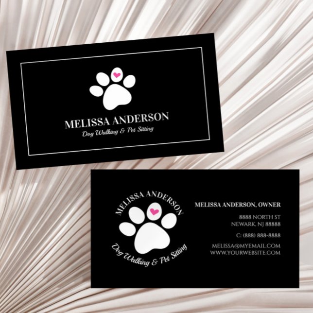 Pet Animal Dog Cat Paw Heart Custom Business Card (Creator Uploaded)