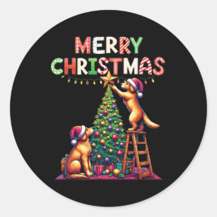 Pet Animal Golden Retriever Dogs Decorating Christ Classic Round Sticker