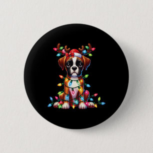 Pet Animal Lovers Cute Boxer Dog Reindeer Antlers 6 Cm Round Badge