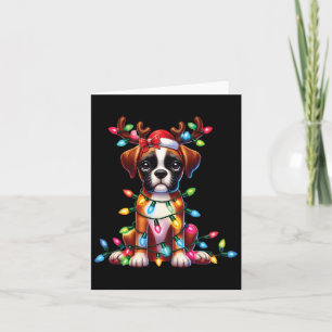 Pet Animal Lovers Cute Boxer Dog Reindeer Antlers  Card