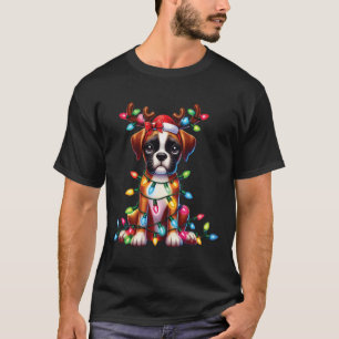 Pet Animal Lovers Cute Boxer Dog Reindeer Antlers T-Shirt