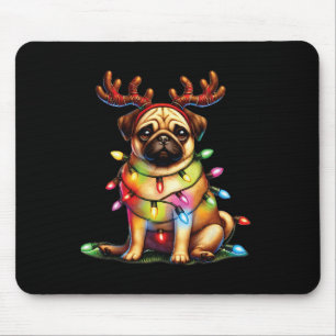 Pet Animal Lovers Cute Pug Dogs Reindeer Antlers C Mouse Pad