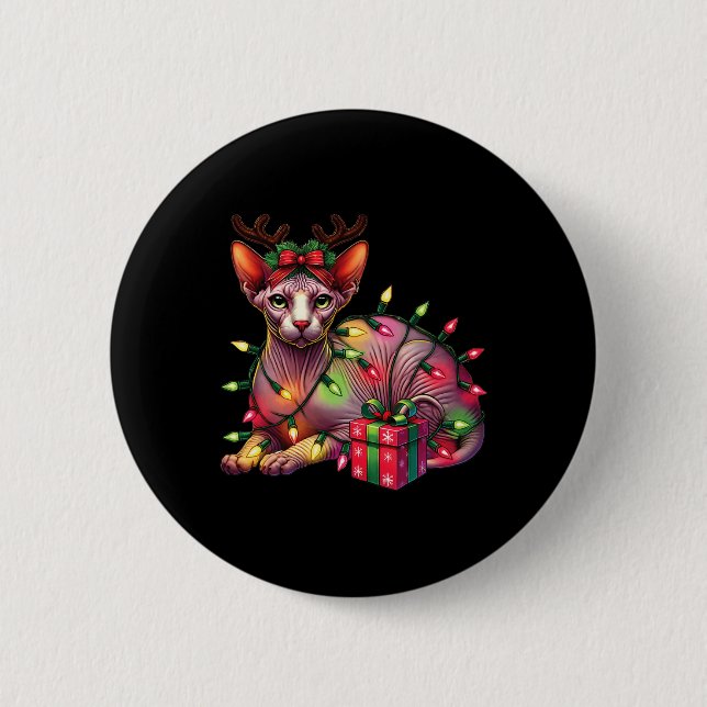 Pet Animal Lovers Cute Sphynx Cat Reindeer Antlers 6 Cm Round Badge (Front)