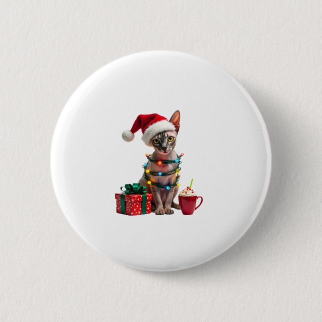 Pet Animal Lovers Cute Sphynx cat Reindeer Antlers 6 Cm Round Badge (Front)